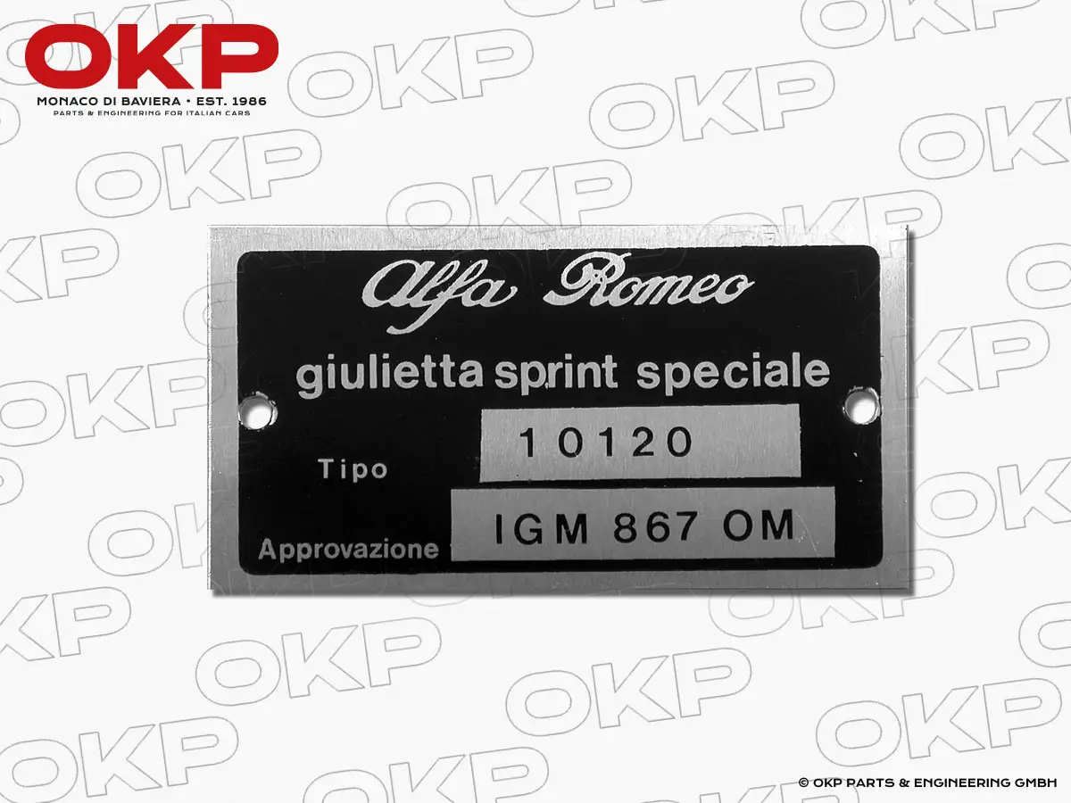Typenschild Alfa Romeo 101.20 Giulietta Sprint Speciale