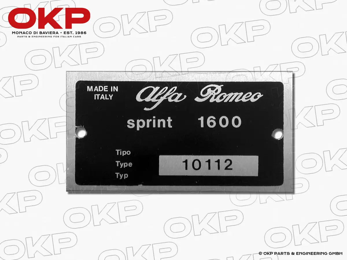 Typenschild Alfa Romeo 101.12 Giulia Sprint 1600