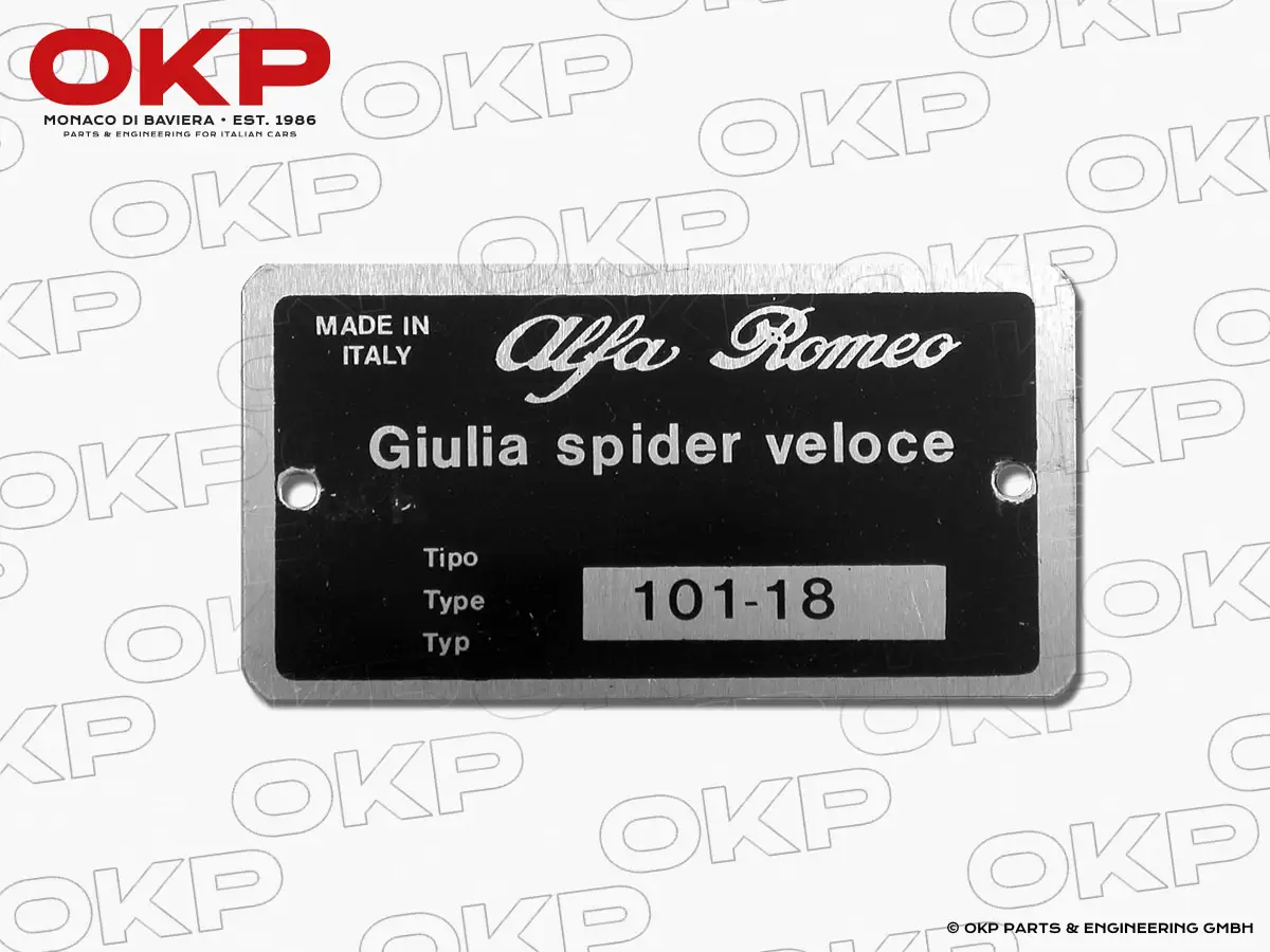 Typenschild Alfa Romeo 101.18 Giulia Spider Veloce