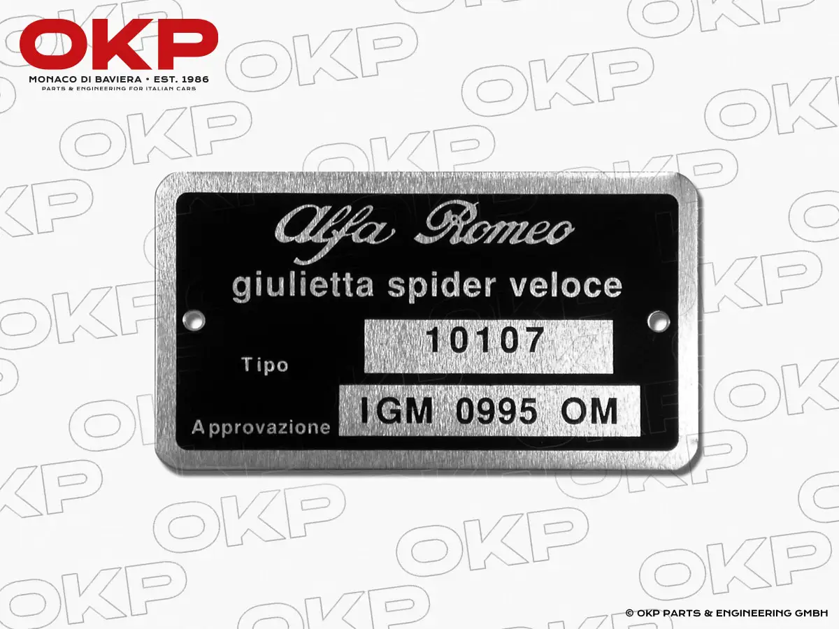 Typenschild Alfa Romeo 101.07 Giulietta Spider Veloce