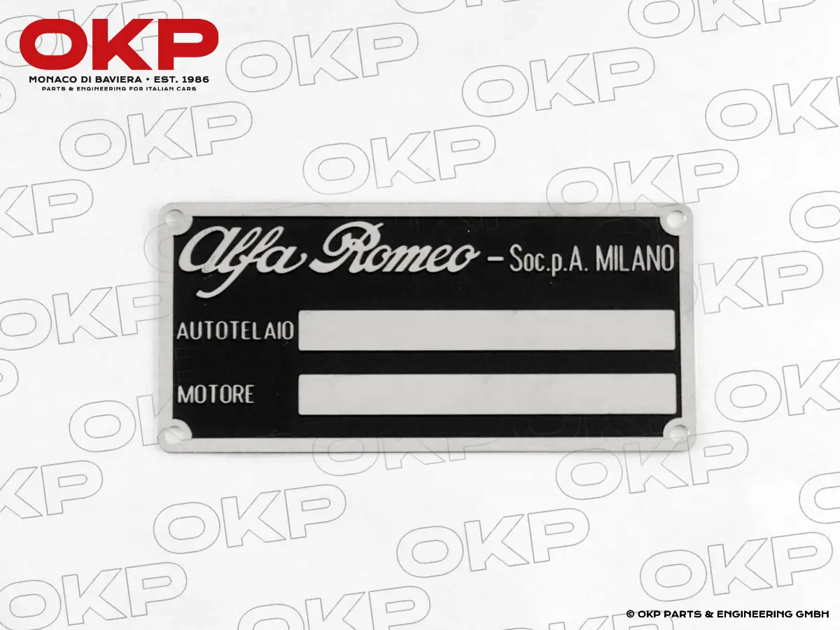 Typenschild Alfa Romeo 2000 / 2600 Touring Spider