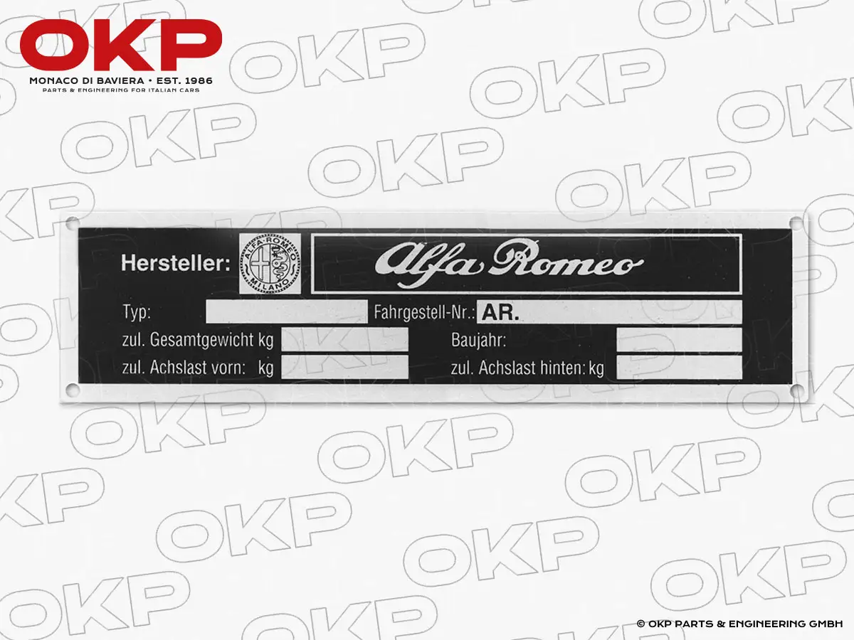 Blanco Typenschild Alfa Romeo (Motorraum)