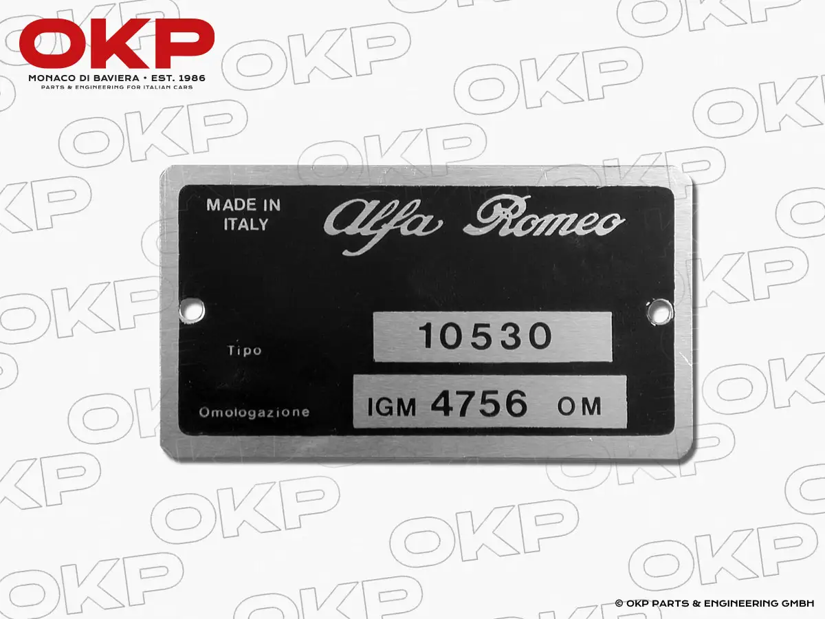 Typenschild Alfa Romeo 105.30 GT Bertone Junior 1300