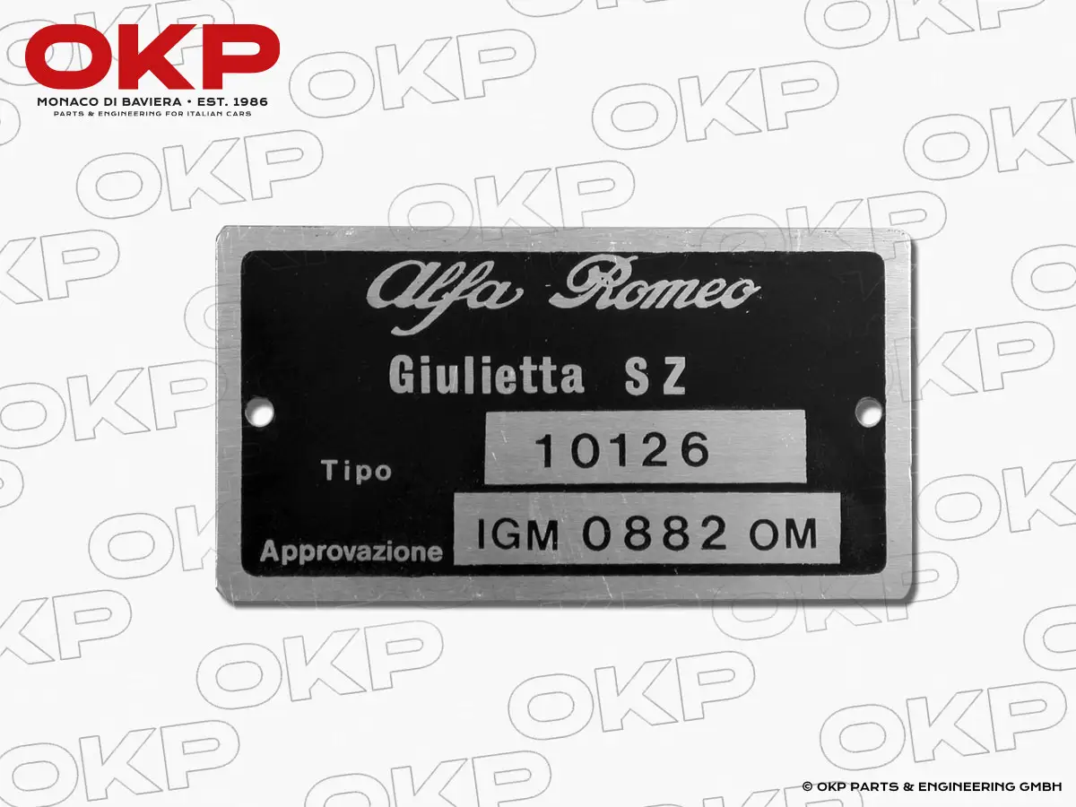 Typenschild Alfa Romeo 101.26 Giulietta SZ