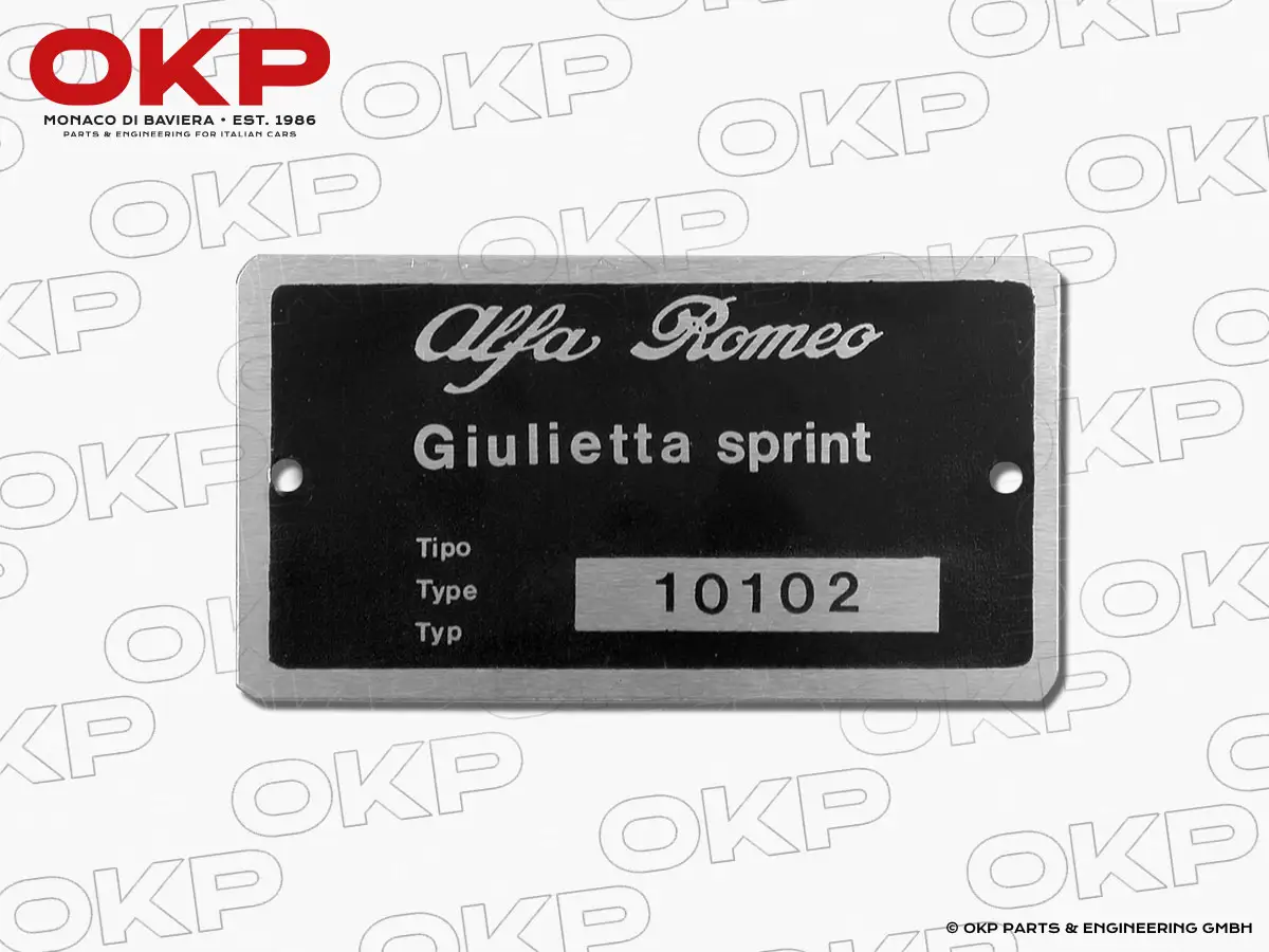 Typenschild Alfa Romeo 101.02 Giulietta Sprint 1300
