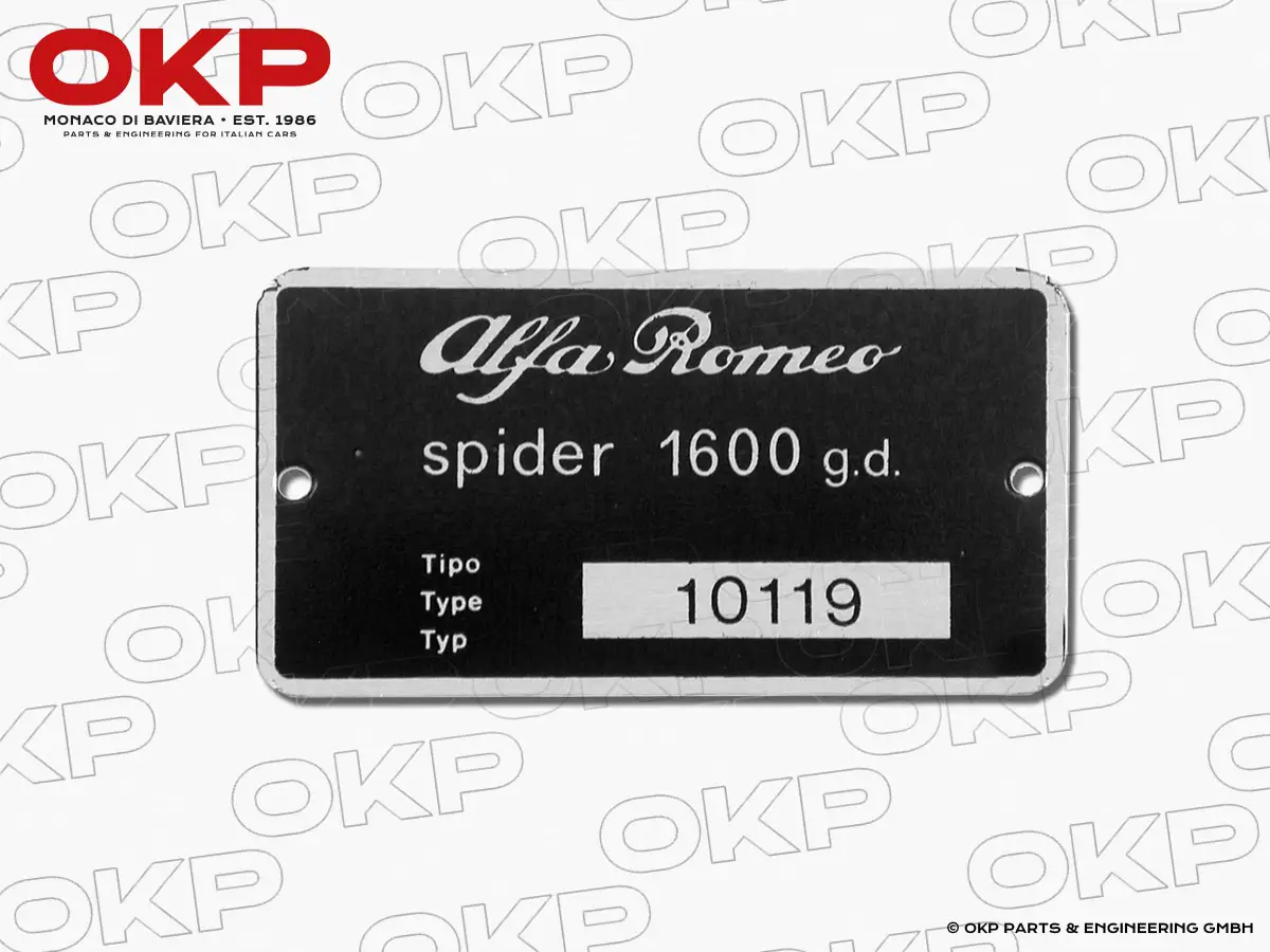 Typenschild Alfa Romeo 101.19 Giulia Spider 1600 g.d.