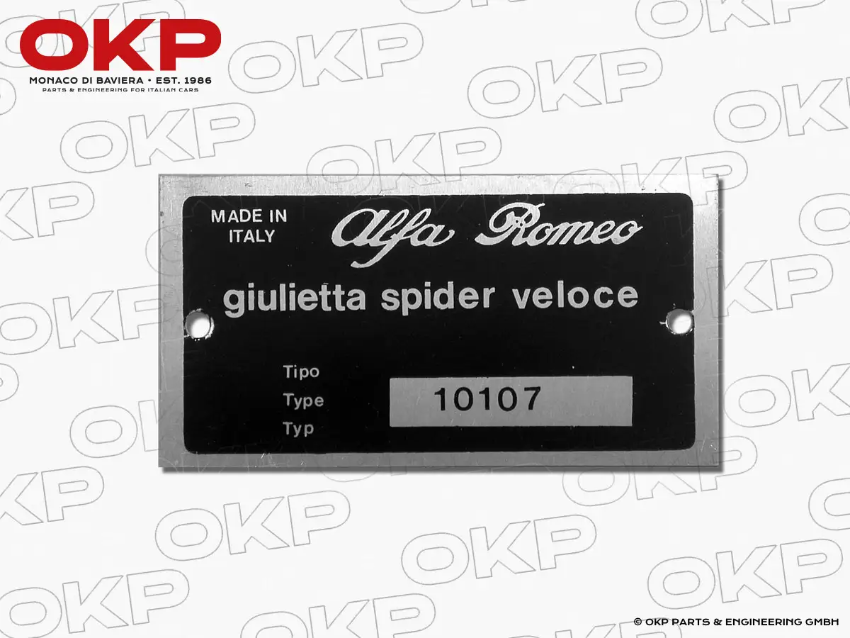 Typenschild Alfa Romeo 101.07 Giulietta Spider Veloce