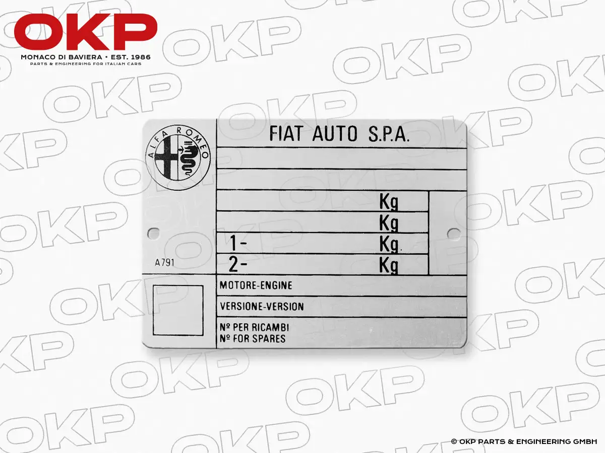 Blanco Typenschild Alfa Romeo ab Bj. 1985