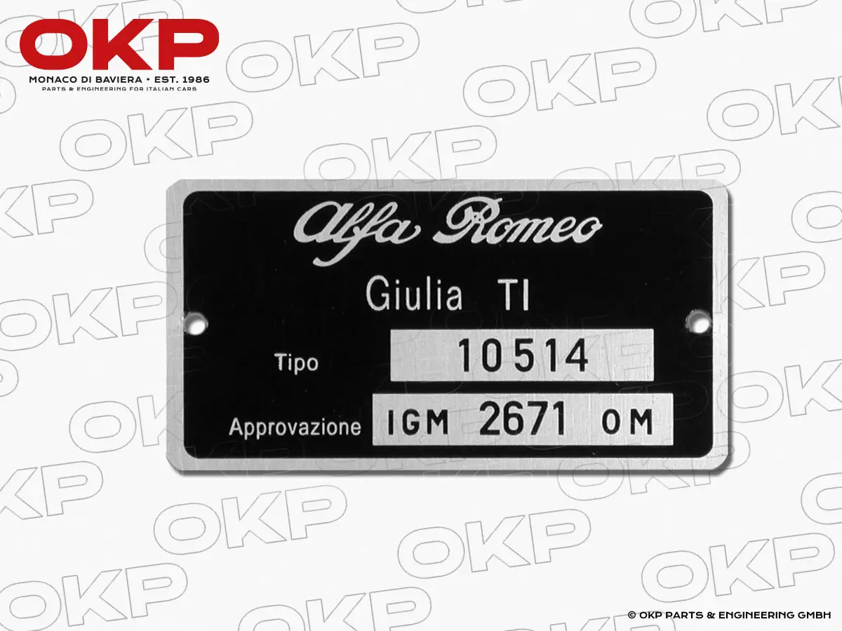 Typenschild Alfa Romeo 105.14 Giulia TI 1600