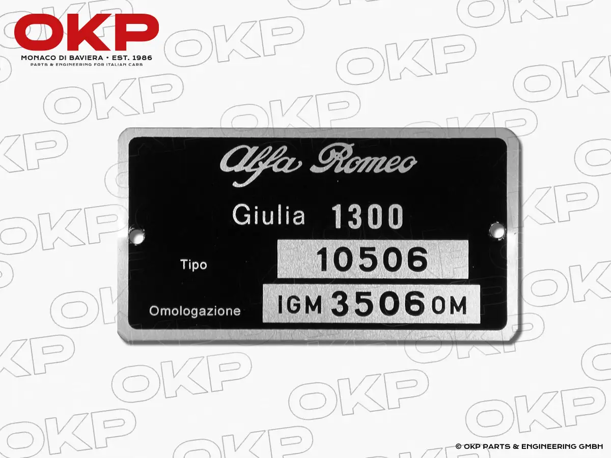 Typenschild Alfa Romeo 105.06 Giulia 1300