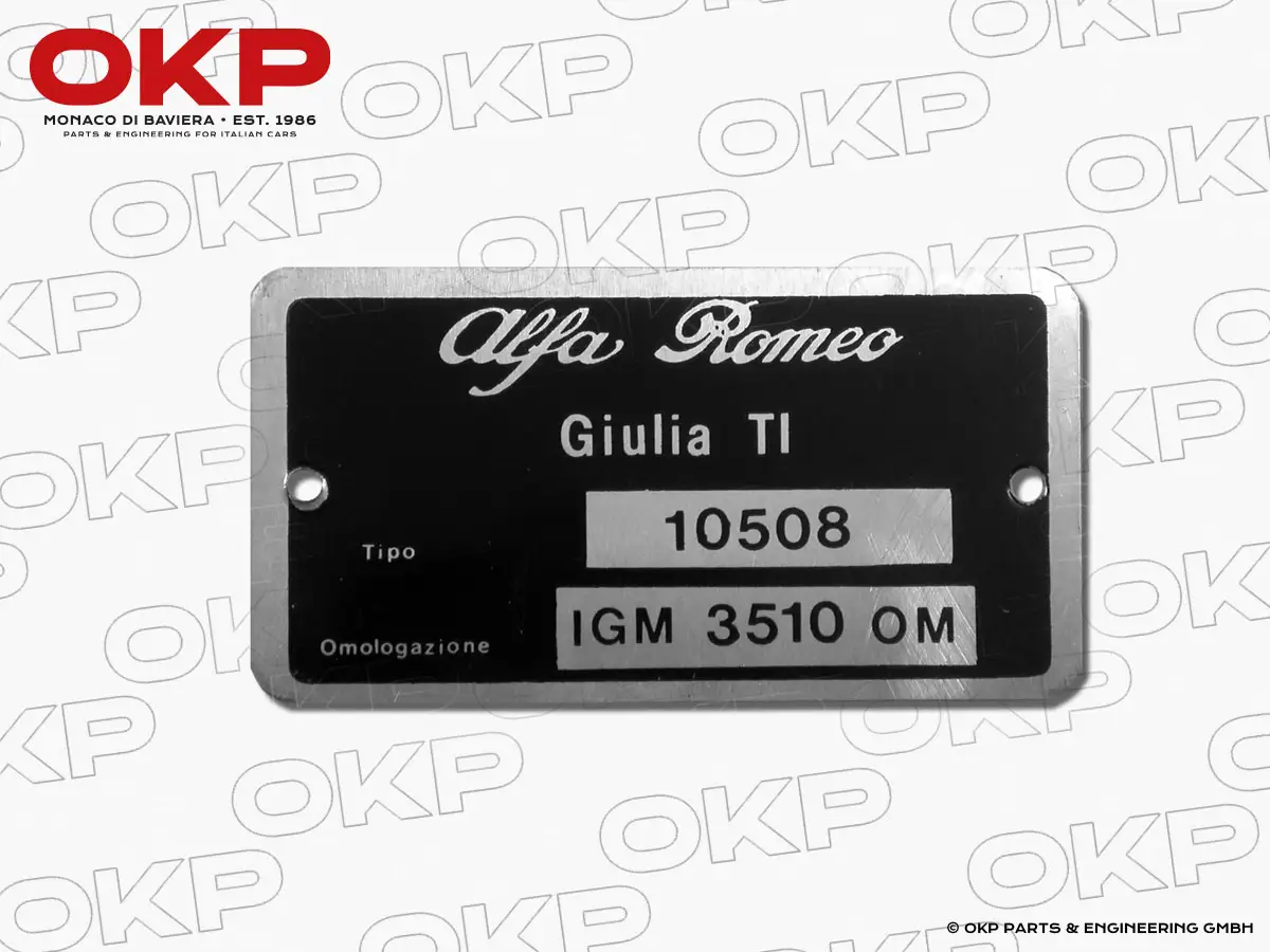 Typenschild Alfa Romeo 105.08 Giulia TI 1600