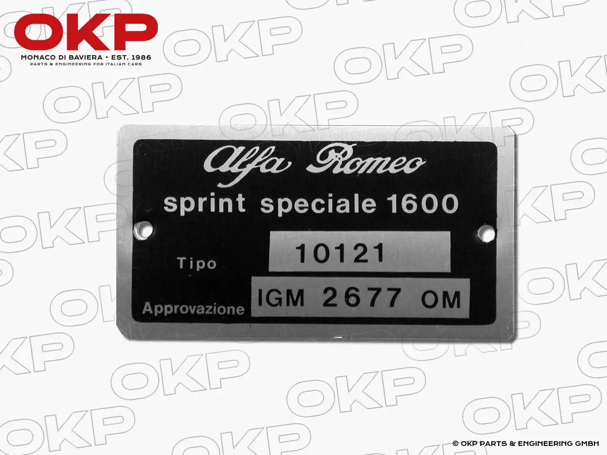 Typenschild Alfa Romeo 101.21 Giulia Sprint Speciale