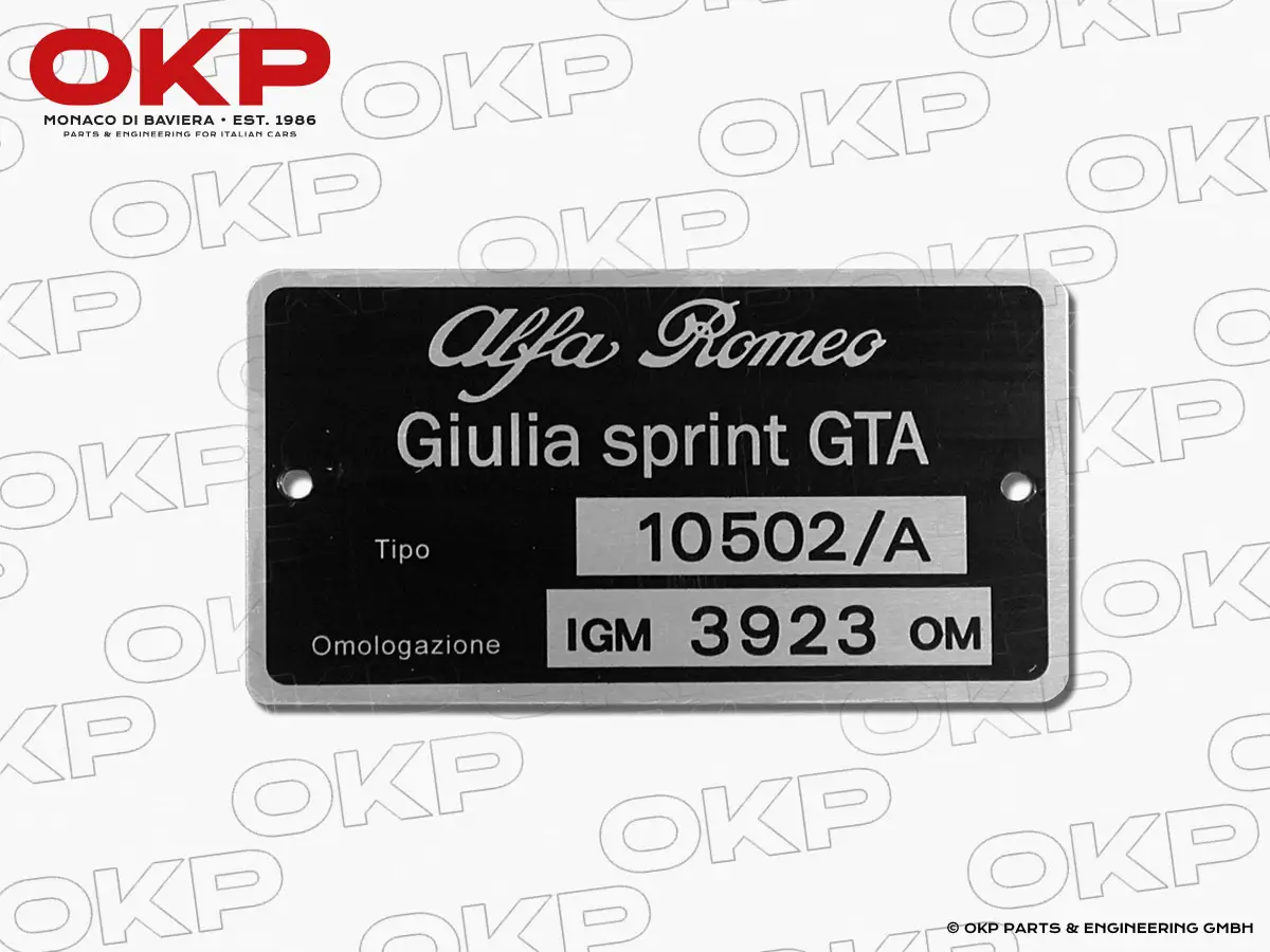 Typenschild Alfa Romeo 105.02 / A Giulia Sprint GTA 1600