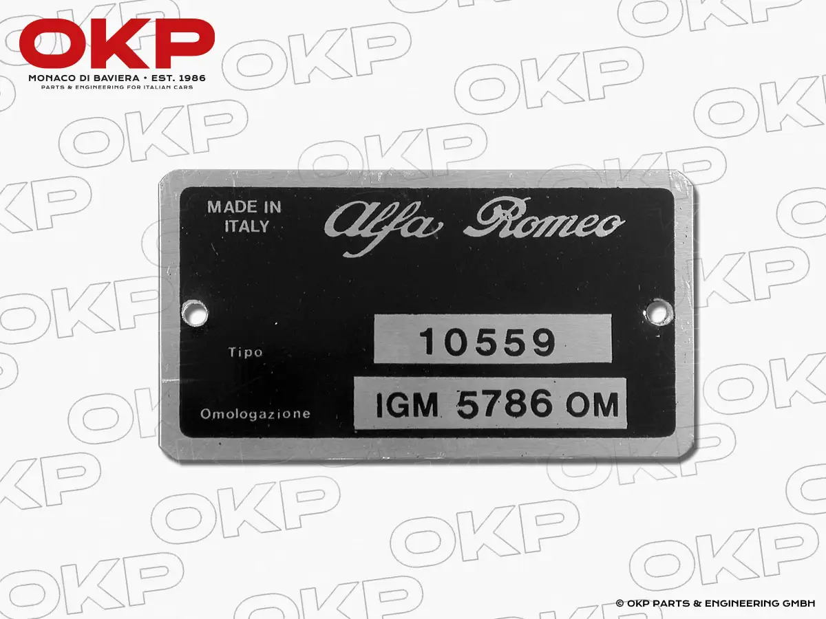 Typenschild Alfa Romeo 105.59 Giulia GTA 1300 Junior