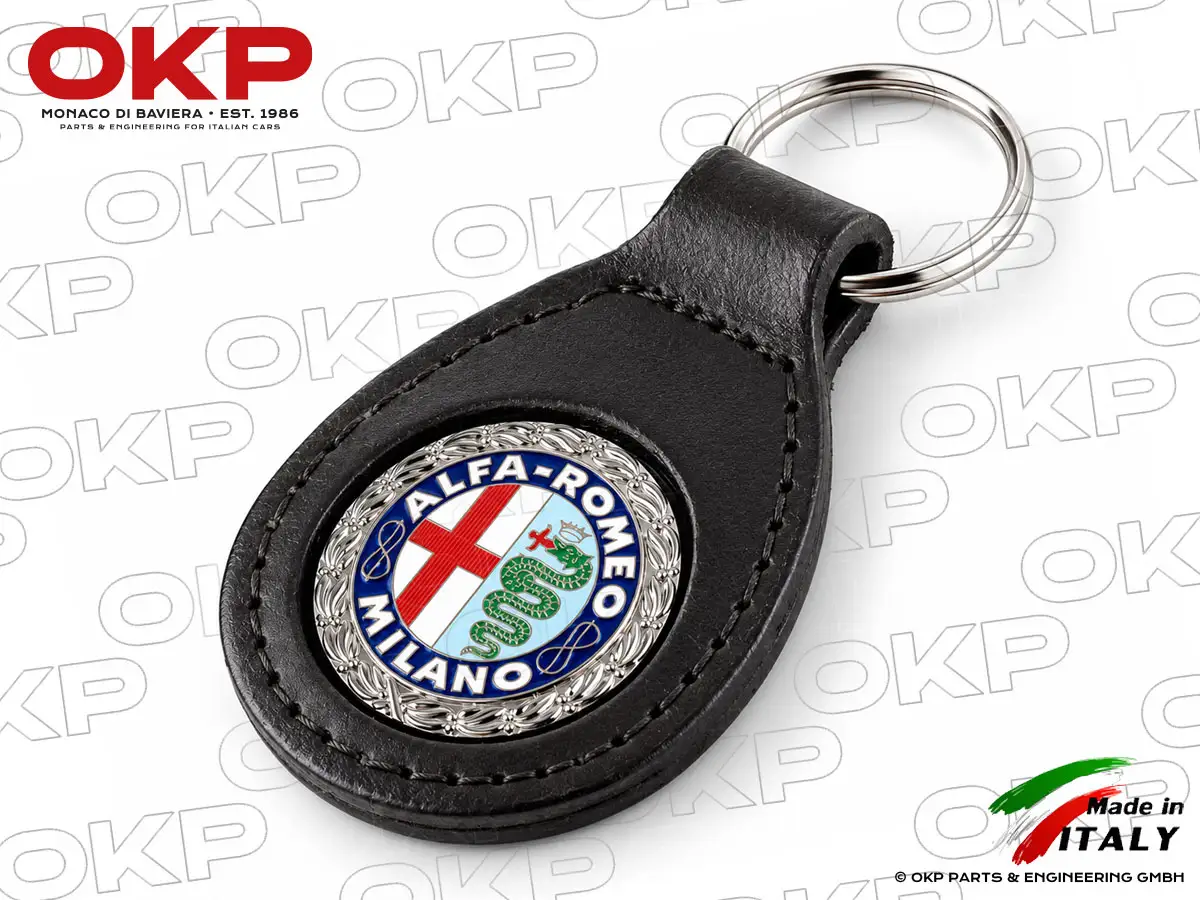 Portachiavi in pelle nera Alfa Romeo Milano smaltato