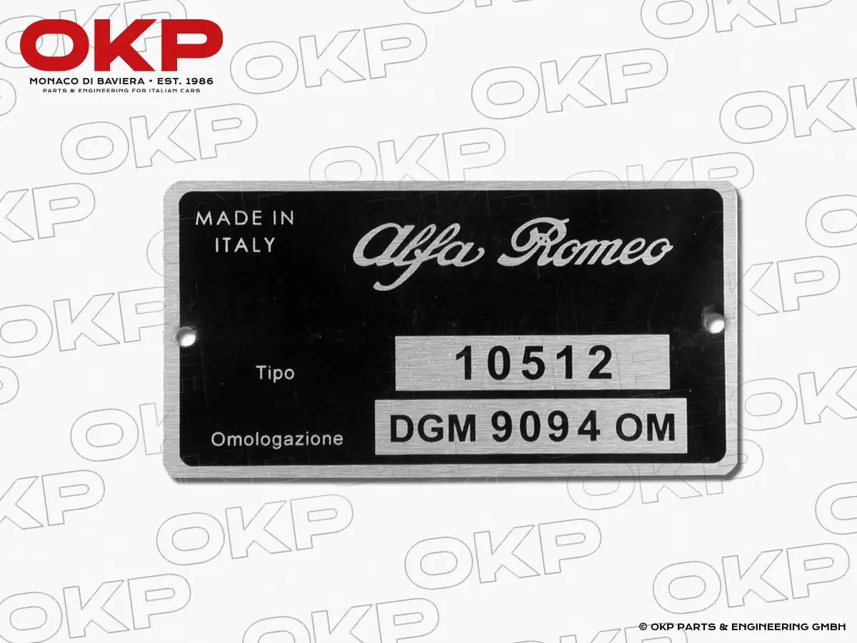Typenschild Alfa Romeo 105.12 Berlina 2000