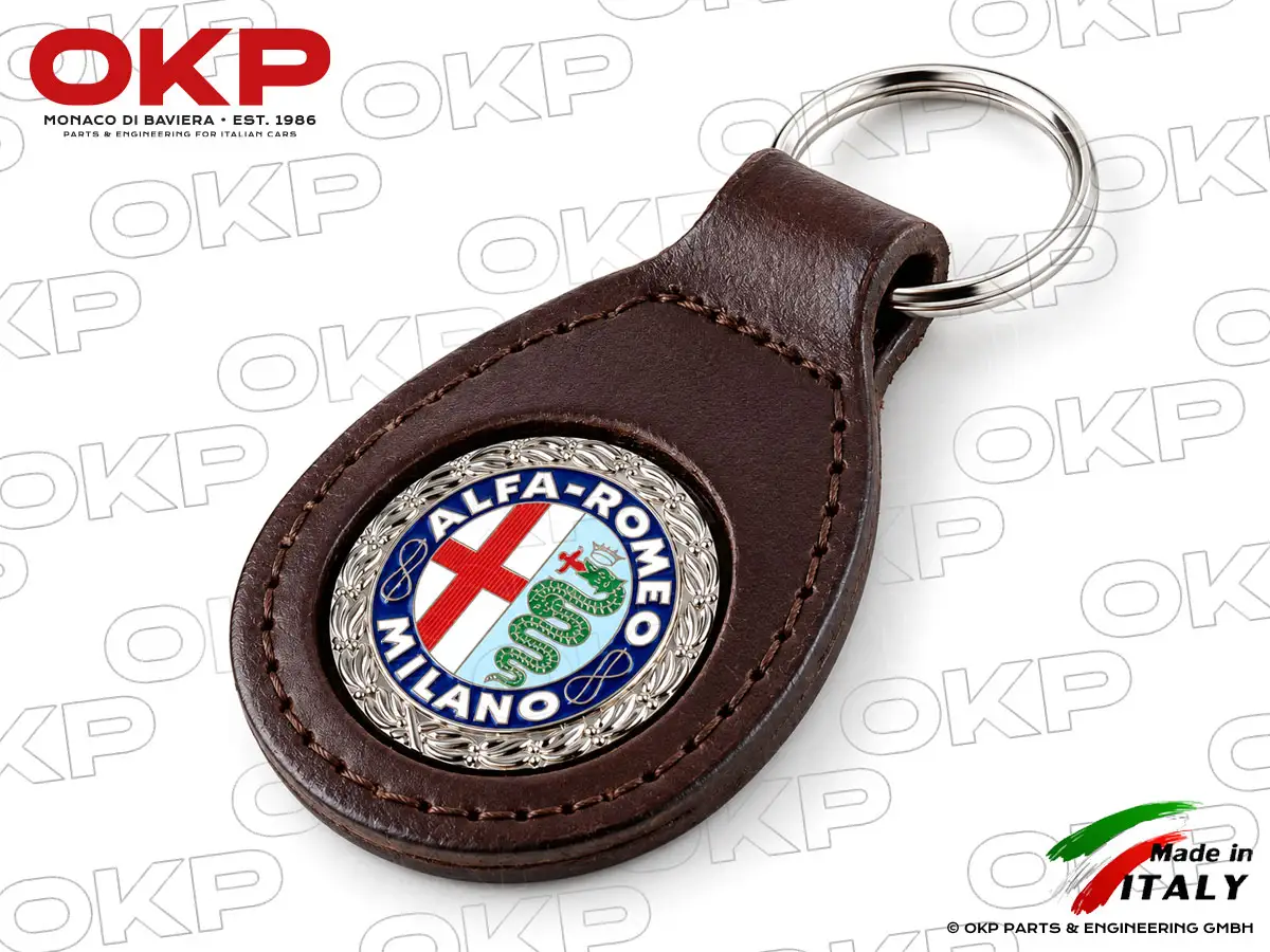 Portachiavi in pelle marrone Alfa Romeo Milano smaltato