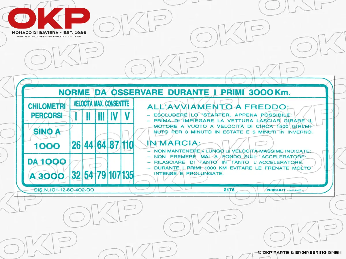 Adesivo norme rodaggio parabrezza 1300cc